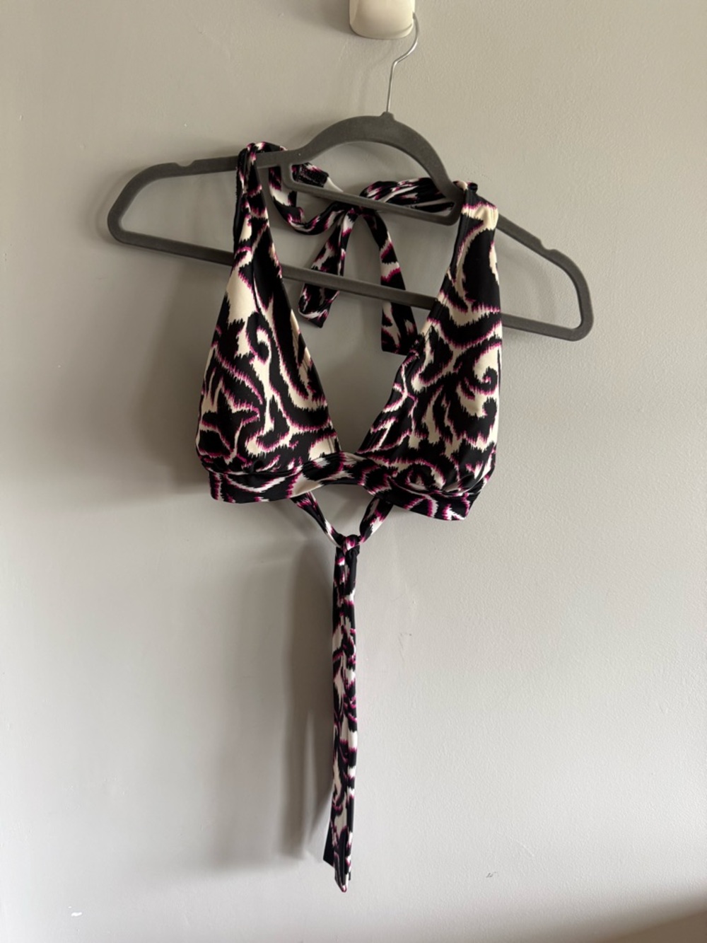 Catalina halter bikini top XL black pink abstract print tie back swim top
